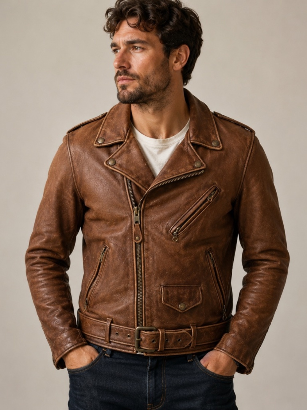 Schott NYC Brown Motorcycle Jacket Distressed Leather